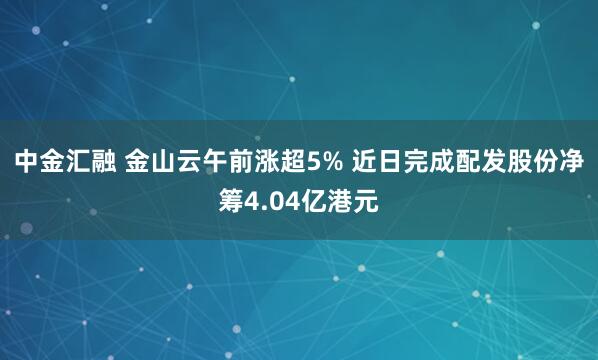 中金汇融 金山云午前涨超5% 近日完成配发股份净筹4.04亿港元