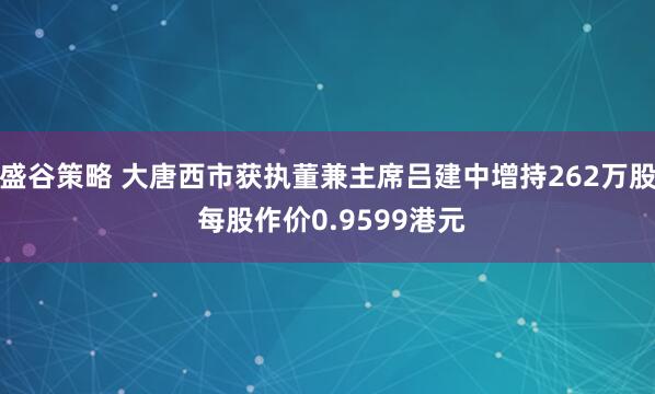 盛谷策略 大唐西市获执董兼主席吕建中增持262万股 每股作价0.9599港元